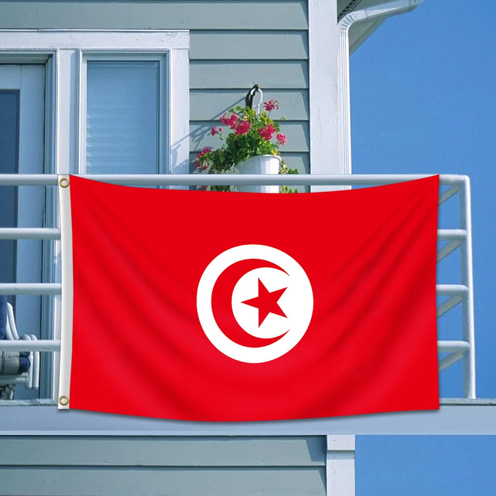 1pc Tunisia Flag, 90*150Cm Polyester Fabric Country Flag, Featuring 2 Grommets, Ideal for Both Indoor And Outdoor Home Decor