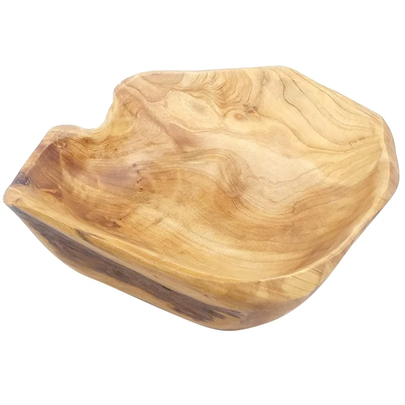Wooden Fruit Salad Serving Bowl Hand-Carved Root Bowls Living Room Real Wood Candy Bowl 15-19cm-A57M