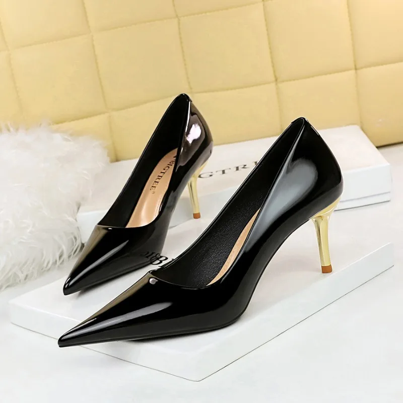 

BIGTREE Spring Autumn Women Pumps Pointed Toe Wedding Solid Patent Leather 7CM Thin Heels Cover Heel Women's Shoes Elegant Heel