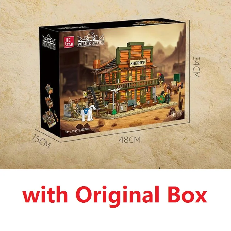 

Original Box Children Birthday Gifts MOC Western Cowboyed Tavern Sheriff's Office Building Blocks Set Saloon Desert House Toys