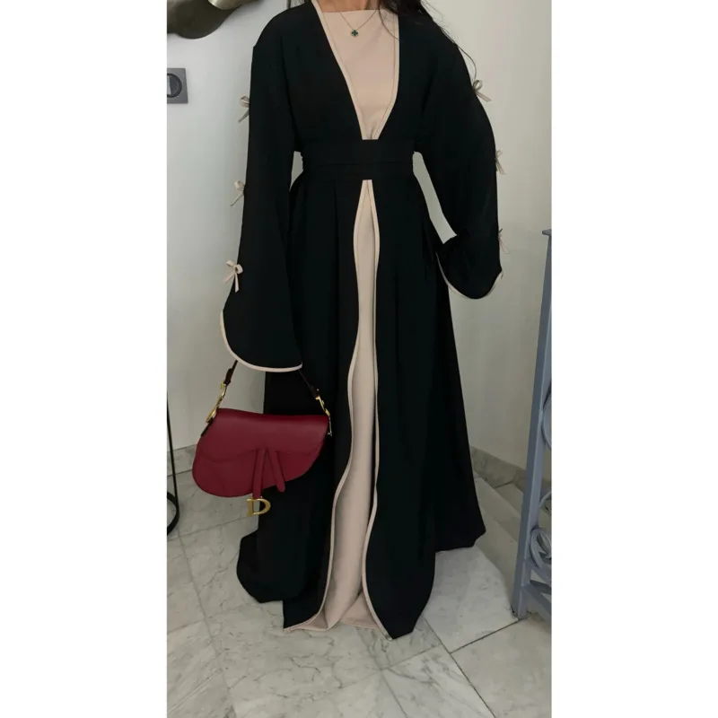 [Vibe] 2025 dubaï kaki vin Robe longue élégante Pure beauté Robe à nœud Abaya