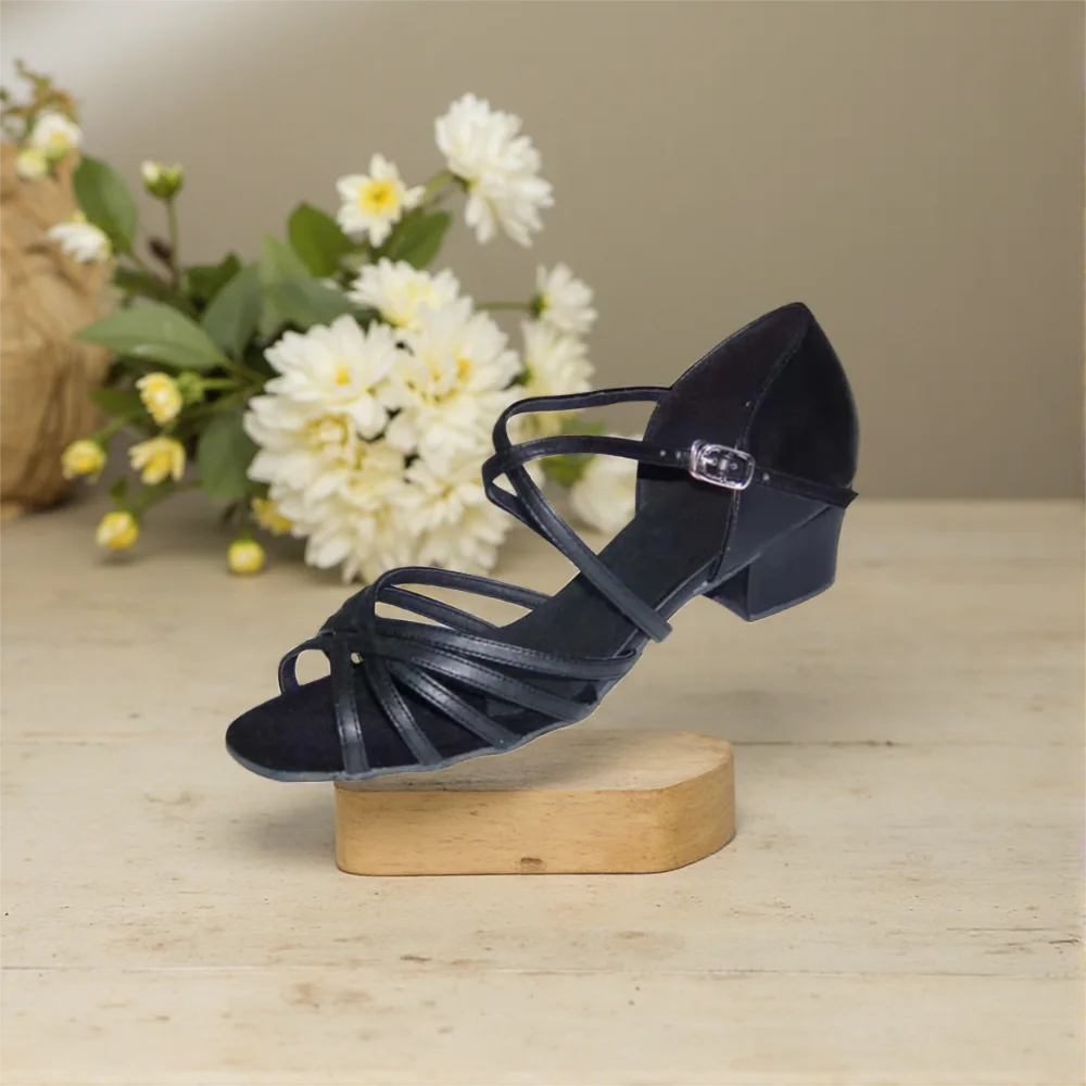 Evkoodance DIY Latin Dance Shoes Girls 3cm Heel Height Wide And Low Heel Pu Material Black and Khaki Color For Girls Evkoo-361