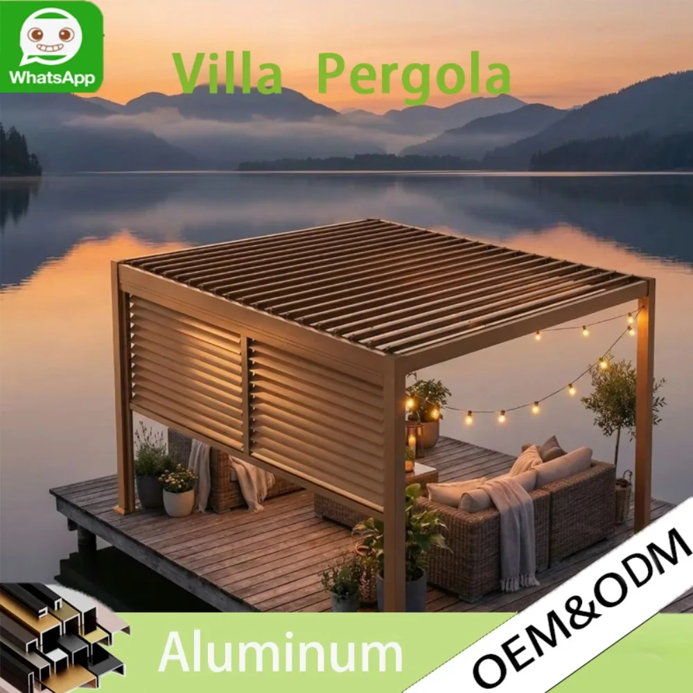 

Aluminum Pergola Motorized Louvered Roof, Powder Coated Outdoor Gazebo Heavy Duty Waterproof Patio Garden Backyard Canopy