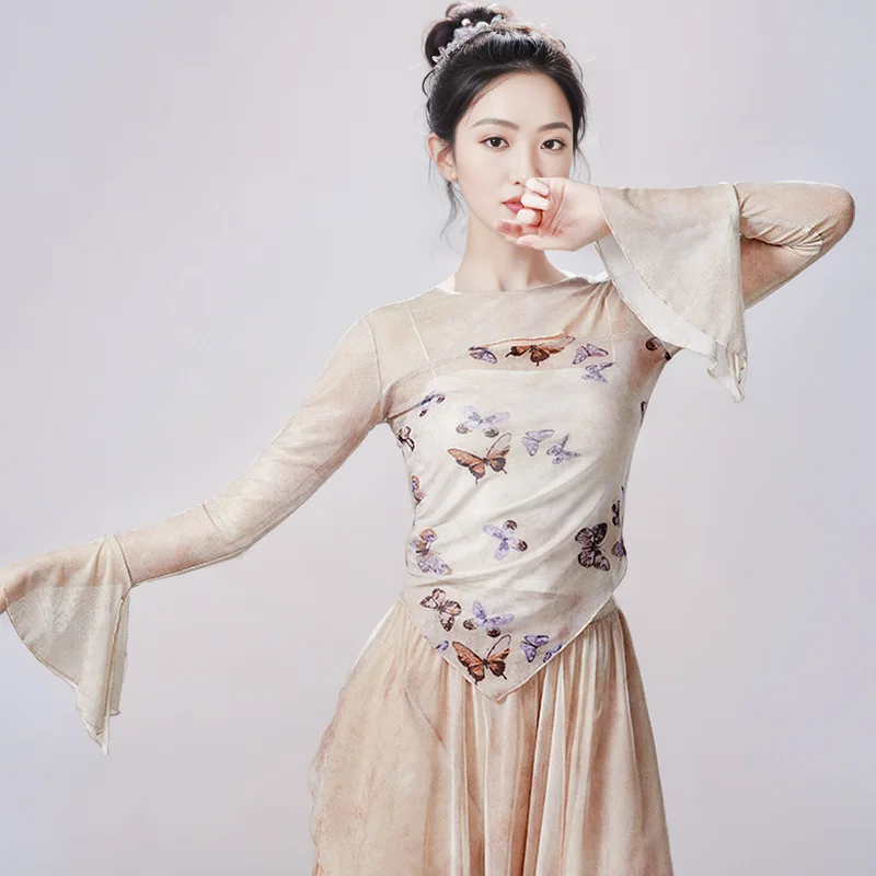 

Индивидуальные женские классические джазовые современные танцевальные костюмы для взрослых в китайском стиле с бабочкой и чернилами, юбка и брюки, костюмы для выступлений