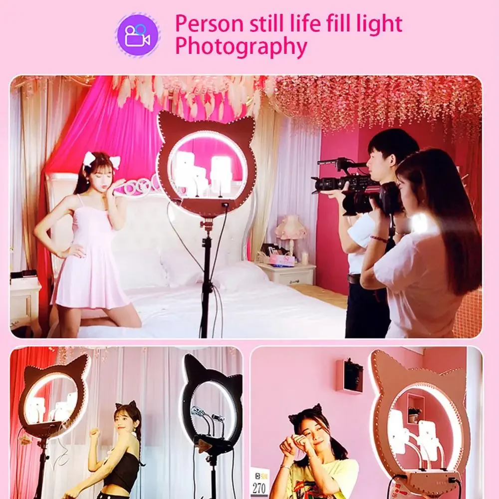 20 Inch LED Cat Ear Live Ring Light Video Shooting Studio Makeup Selfie Tattoo Accessories Beauty Rejuvenation Fill Light Supply