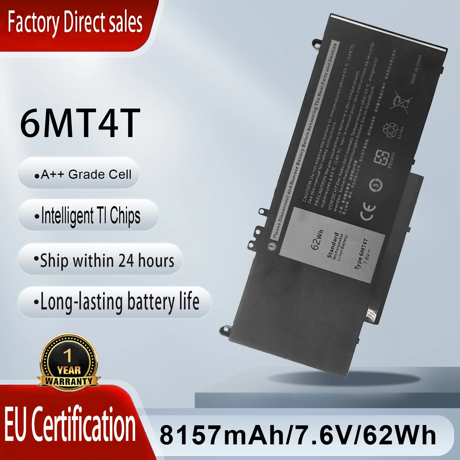 

Аккумулятор для ноутбука 6MT4T, совместимый с Dell Latitude E5470 E5570 Precision 15 3510 M3510 7V69Y TXF9M 79VRK 0HK6DV, замена