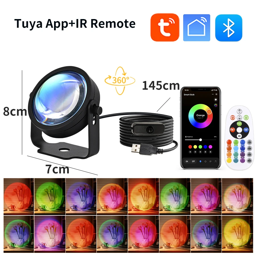 غروب الشمس التصوير Led ملء الضوء تويا الحياة الذكية التطبيق التحكم عن بعد غروب الشمس العارض ضوء الليل RGB جو الجدار الأضواء