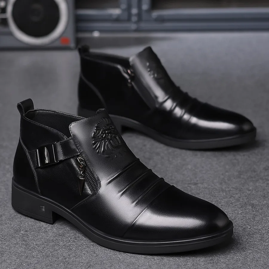 Herren Chelsea Boots in Übergröße, mit seitlichem Reißverschluss, runder Zehenpartie, lässige Stiefeletten für den Alltag und Winteranlässe – Detail 3