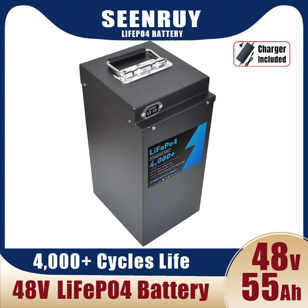 

48V 55Ah Lifepo4 Battery Pack Built-in 50A BMS for 2000W Solar System Rickshaw Go-Kart Tricycle Motorcycle with Charger