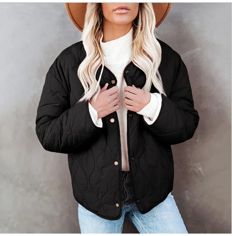 2024 giacca imbottita trapuntata a maniche lunghe Casual tinta unita cappotto corto Parka giacca giacca moda donna invernale da donna