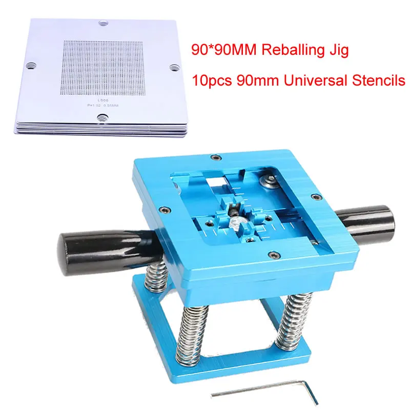 90*90MM BGA Reballing Kit Station 10 teile/los 90mm Universal 0,3-0,76mm Schablonen Vorlage Halter Leuchte Jig mit Griff