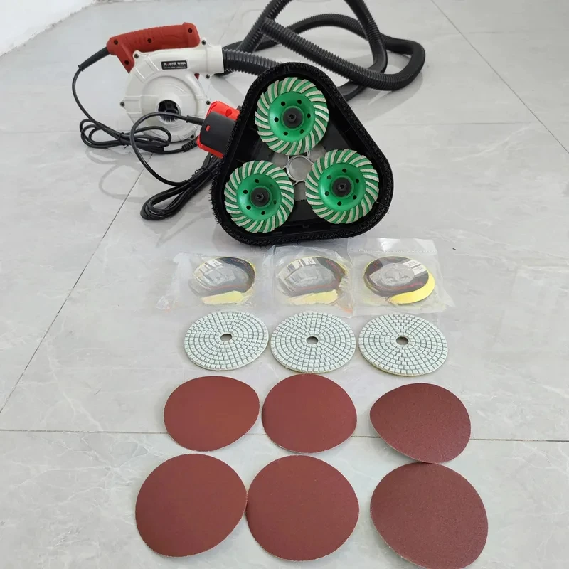 Edging Concrete Cement Floor Renovation Terrazzo Epoxy Hand-Hero Three-Head Dust-Free Grinding Machine