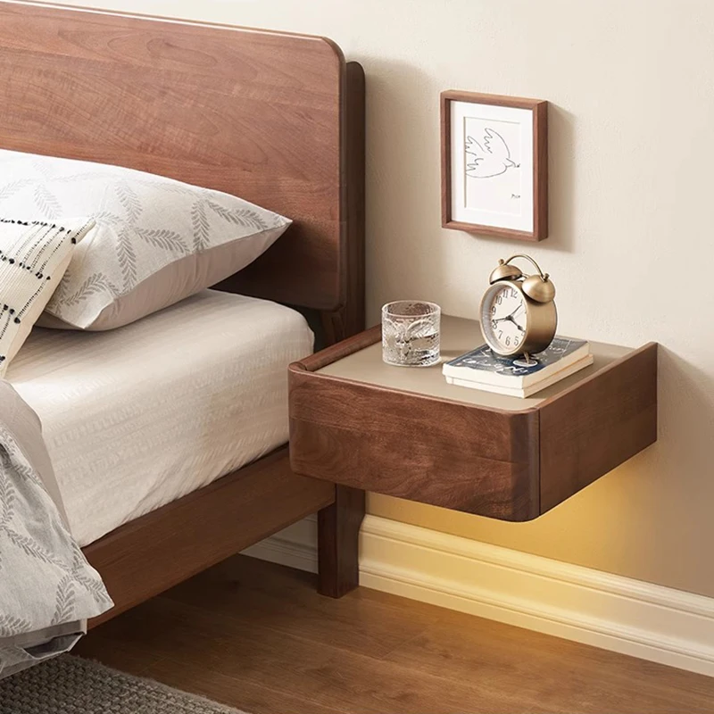 Floating Wood Nightstand Wireless Charging Light Smart Night Table Mesa Lateral Luxury Articulos Para El Hogar Modern Furniture