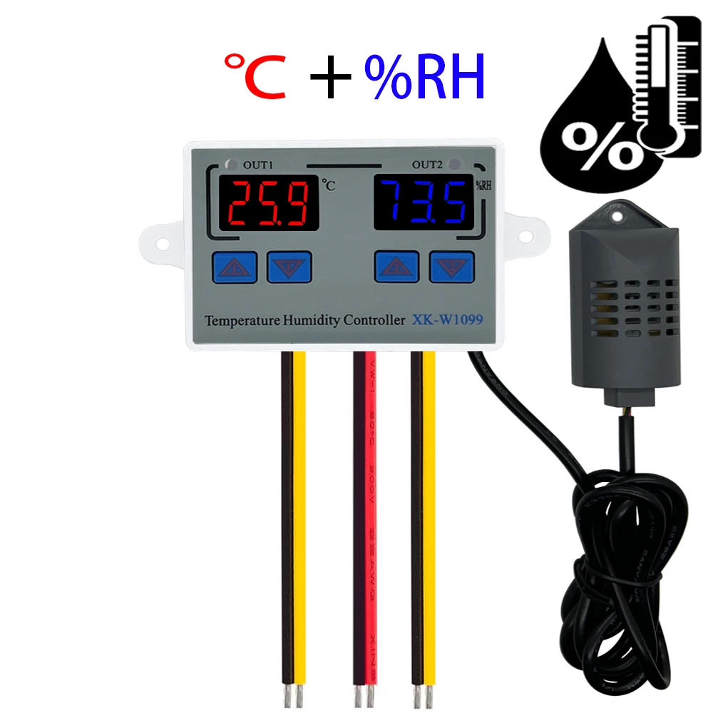 

W1099 DC 12V 24V AC 110-220V Digital Temperature Humidity Controller Egg Incubator Thermostat Humidity Controller Regulator