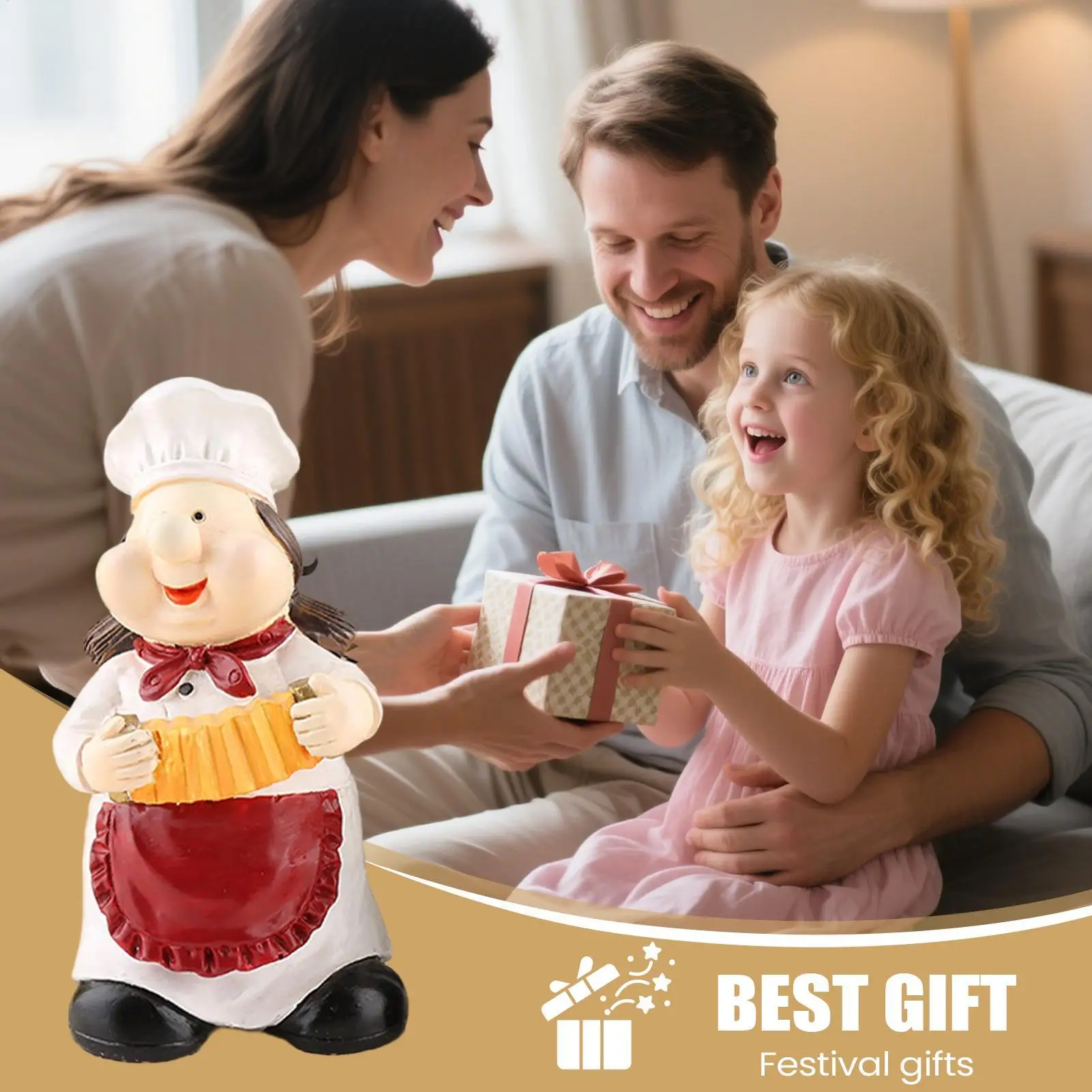 Chef Decor Fun Smiling Figurines 3Piece Funny Kitchen Decor For Home Dining Restaurant Pantry Theme Room Gnome