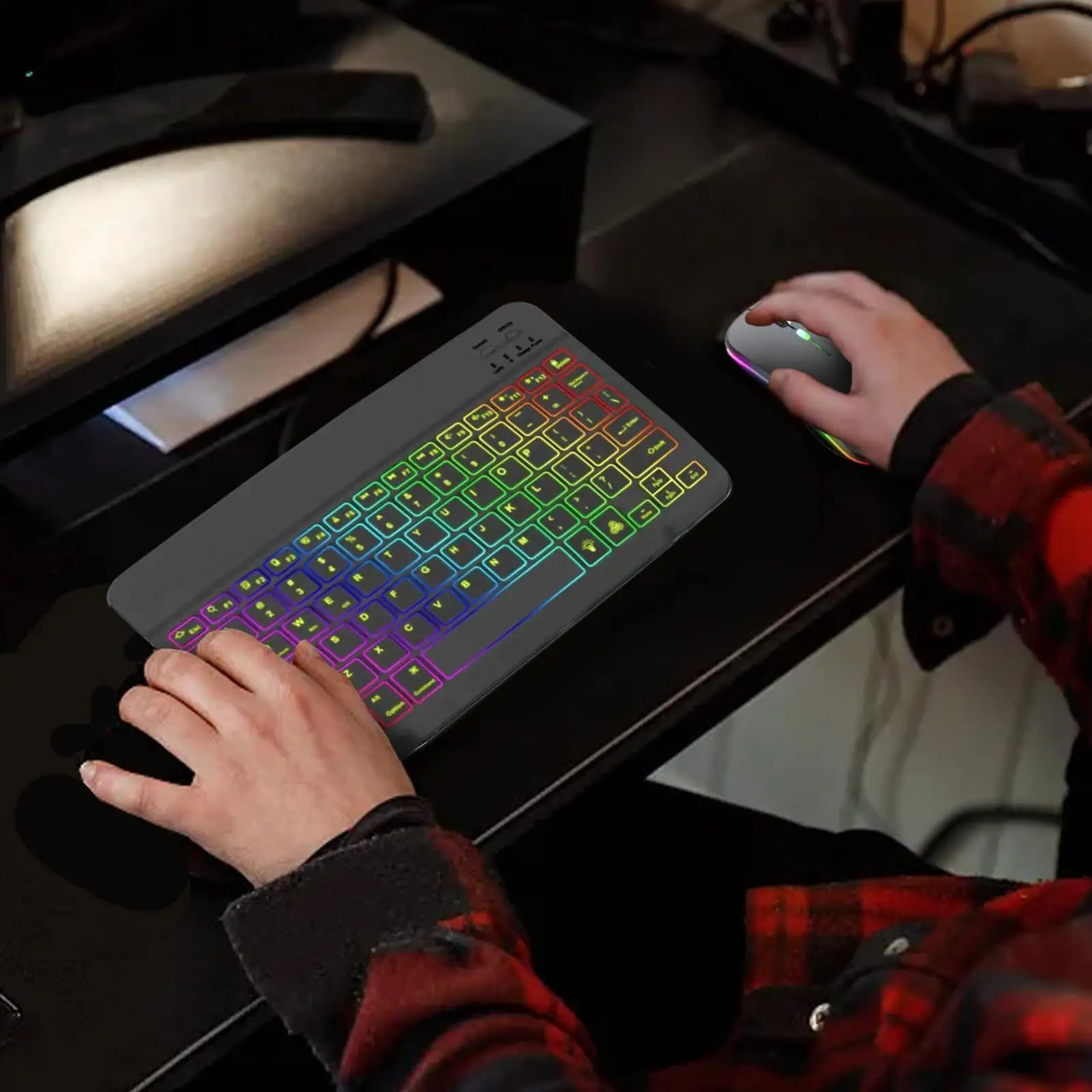 

Беспроводная клавиатура и мышь 2,4G с подсветкой, комбинированная перезаряжаемая клавиатура BT, 7-цветная клавиатура, тонкая компьютерная клавиатура