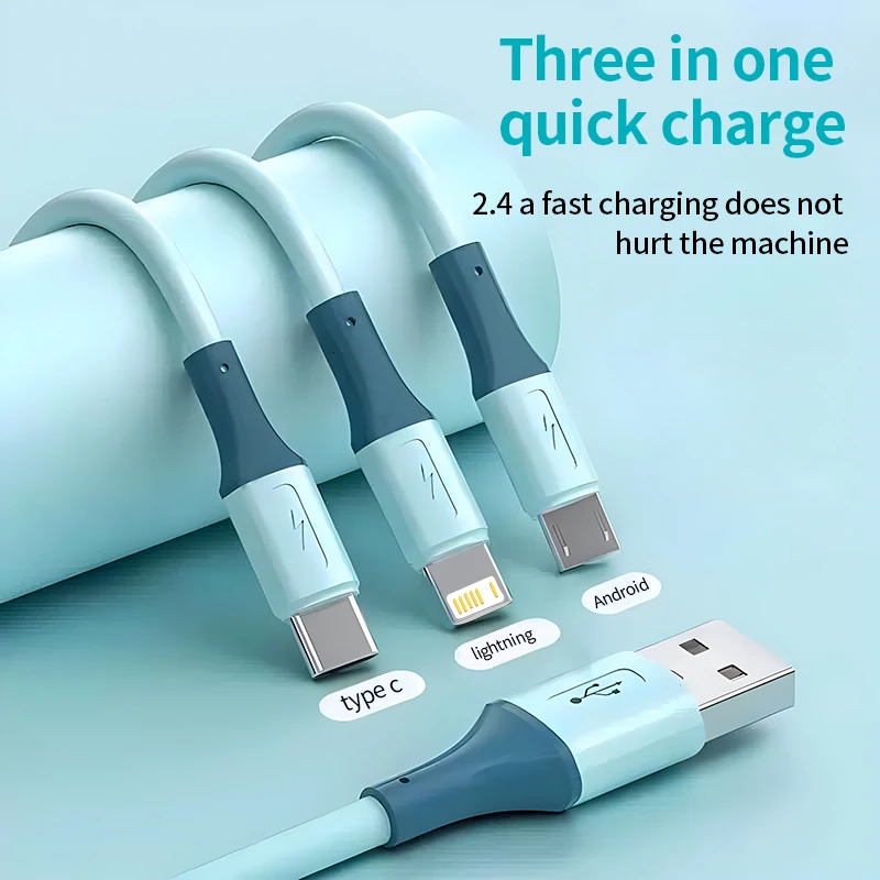 كابل شحن سريع 3 في 1 بقدرة 66 وات USB-A إلى سلك Lightning Micro Type C للهاتف المحمول الكل في خط واحد لهاتف آيفون وسامسونج وهواوي أوبو #1