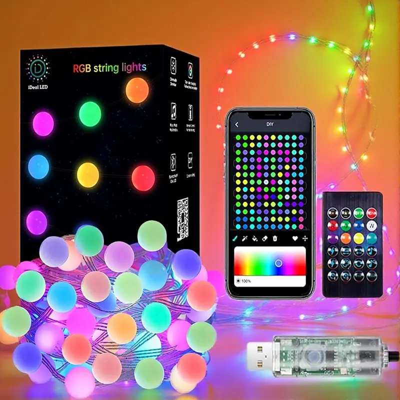 

Декоративная гирлянда со звездным светом и белыми сферами, питание от USB для праздничной атмосферы