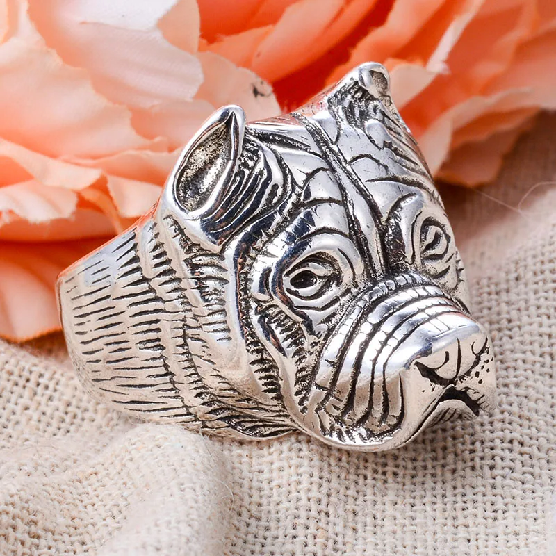 New Arrival Retro Bulldog Animal Design Thai Silver Unisex Party Ring Jewelry For Women Men Birthday Gifts No Fade