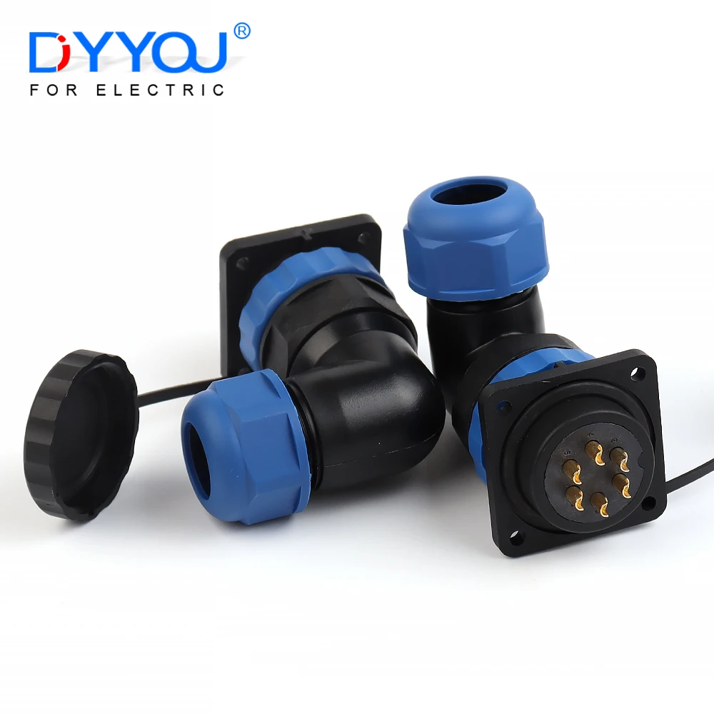 

SP28 IP68 Male Female Waterproof Aviation Connector 90 Degree Elbow 4-holes Square 2-26 Pin Welding type Outdoor Plug Socket