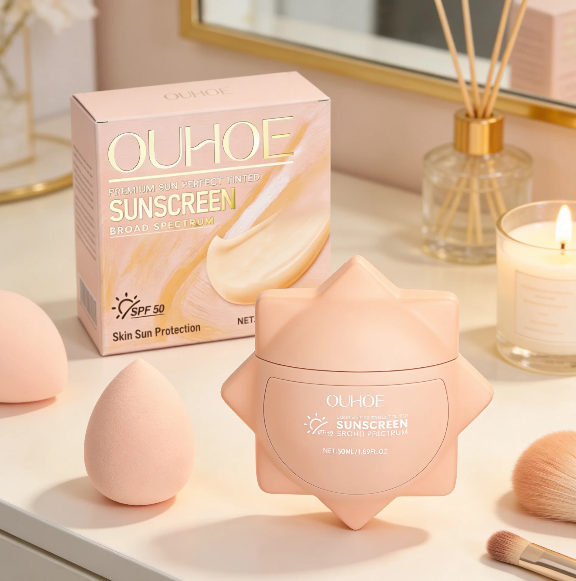 Ouhoe Tinted Sunscreen Spf50+ Uv Resistant Multi Scenario Non Greasy Lightweight Outdoor Moisturizing Nourish Protective Cream