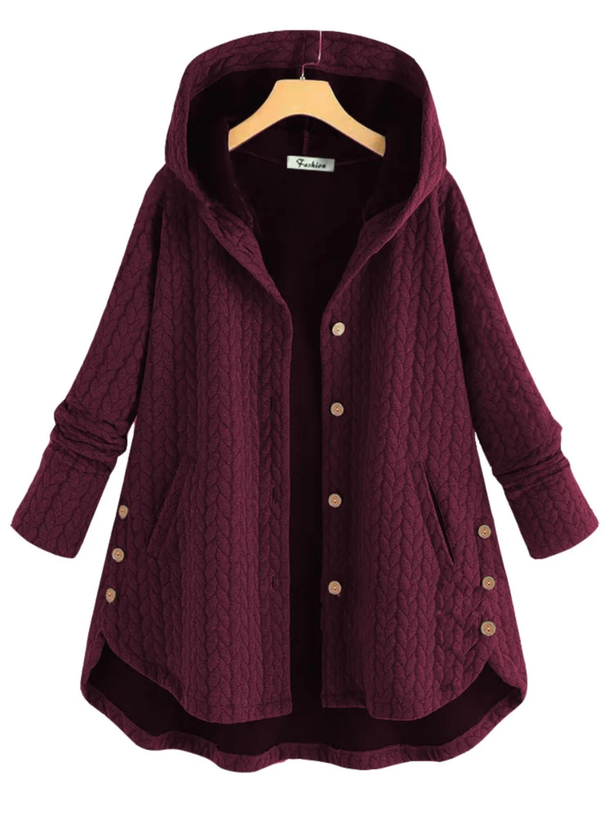 

Winter Faion Women's Buttoned Hooded Long Sve Asymmetrical ort Jaet Street Sle Plaid Patterned Slim Fit Coat