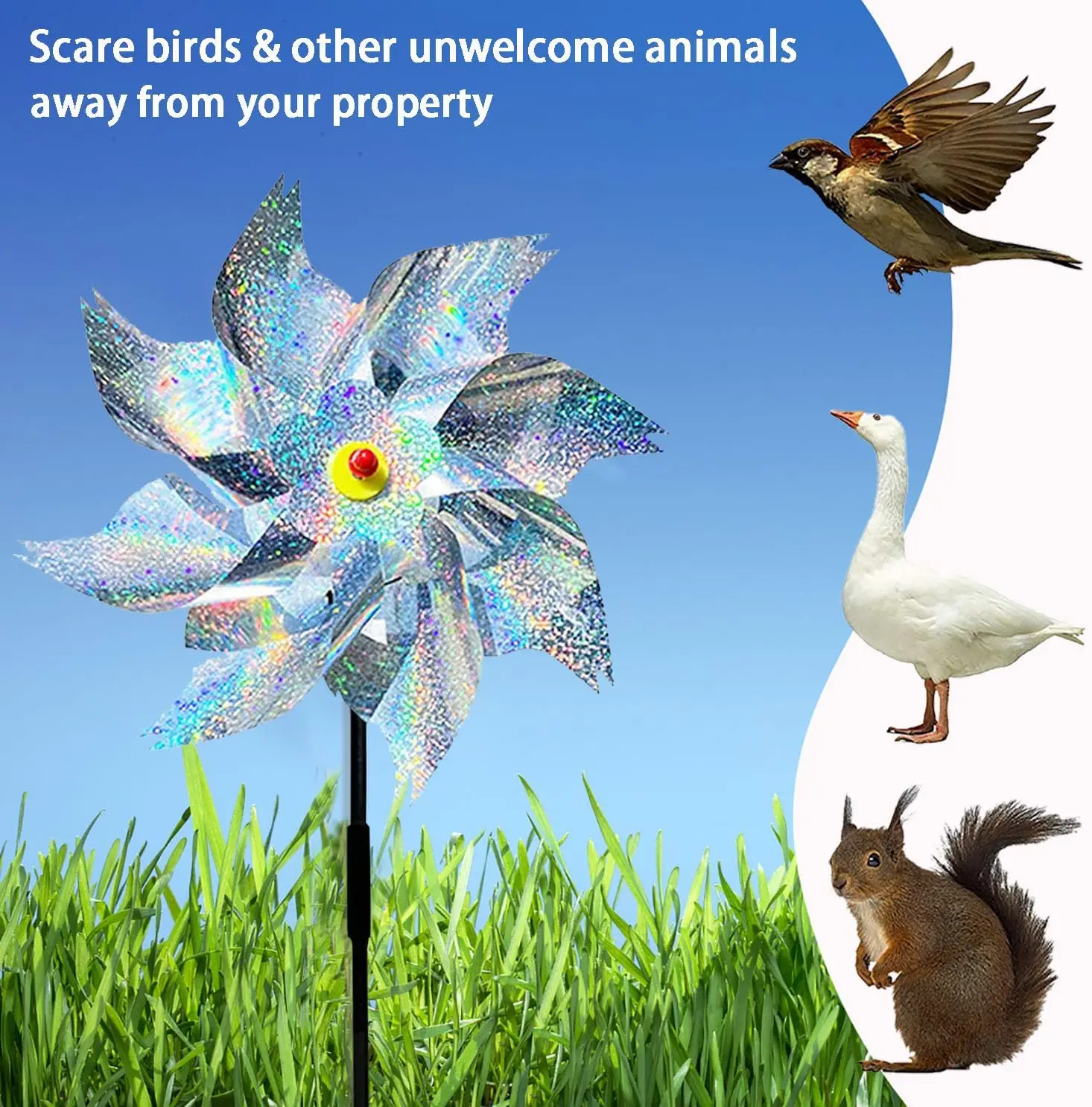 Bird Repeller Pinwheels Reflective Sparkly Scarecrow Pinwheel Windmill Spinner Garden Lawn Yard Decor Keep Birds Away Repellent