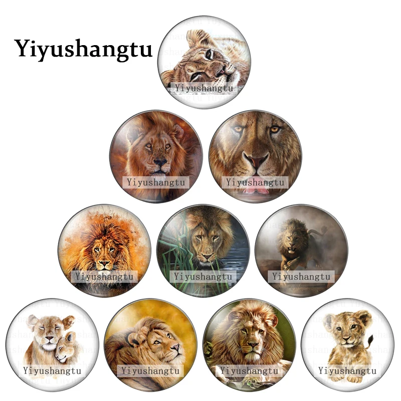 Forest King lion Fierce and lovely animal painting 12mm/18mm/20mm/25mm Round photo glass cabochon demo flat back Making findings