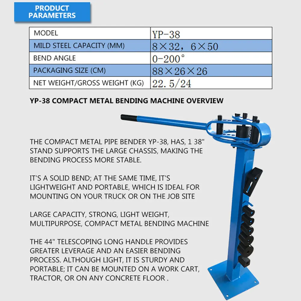 Portable Bending Machine Top Compact Manual Bender 0-200° Bend Angle Metal Fabrication Tube Rod Pipe Bender