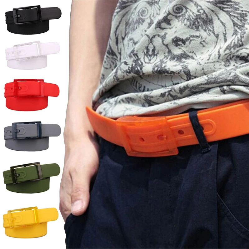 

Women Men Adjustable Silicone Belt Jelly Plastic Buckle Rubber Candy Color Waistband Hypoallergenic Pants Jeans Accessories