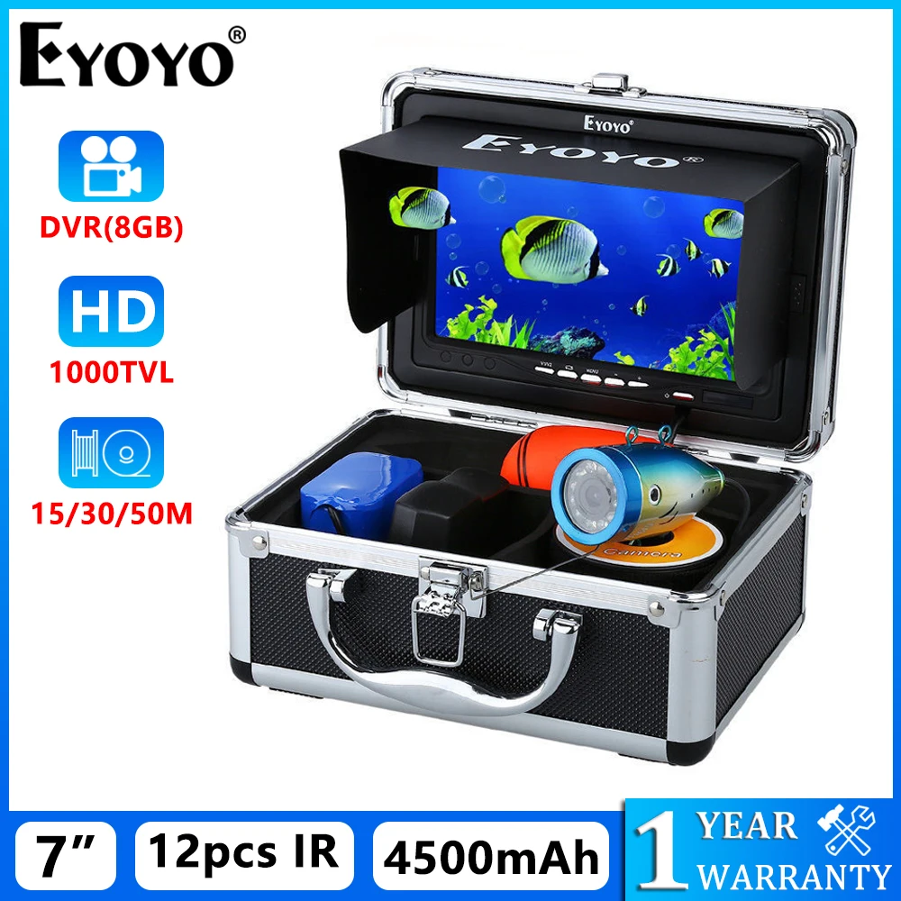 Eyoyo 7 Inch Underwater Fishing Camera 1000TVL 30M Deep River Fish Finder Waterproof LED Light Adjustable For Winter Ice Fishing