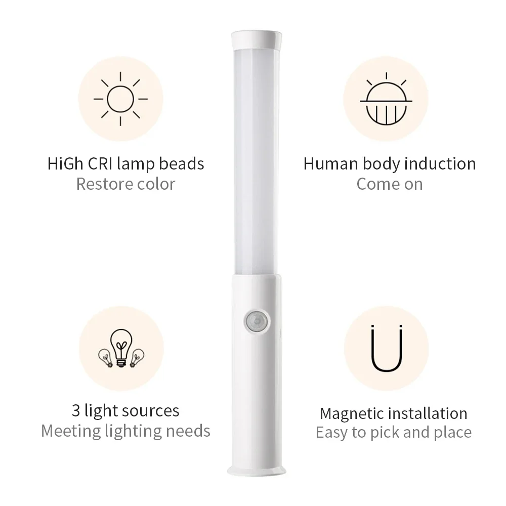 Cordless Hand-Held LED Desk Lamp, 3 cores, carregamento USB, durável, resistente, Auto Movimento, Closet, Roupeiro, Quarto, Cabeceira, 360