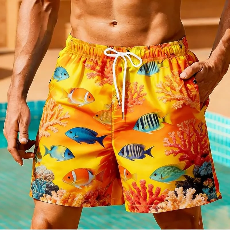 

Мужские модные летние пляжные шорты с принтом - повседневные шорты с принтом тропических рыб и серфбордов для отдыха и водных видов спорта