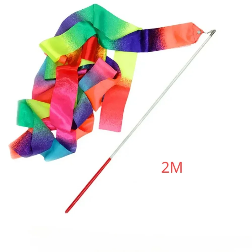 2M/4M Rhythmic Gymnastics Equipment Stick Twirling Dance Ribbons Rainbow Color Sparkling Performance Props for Art Dances