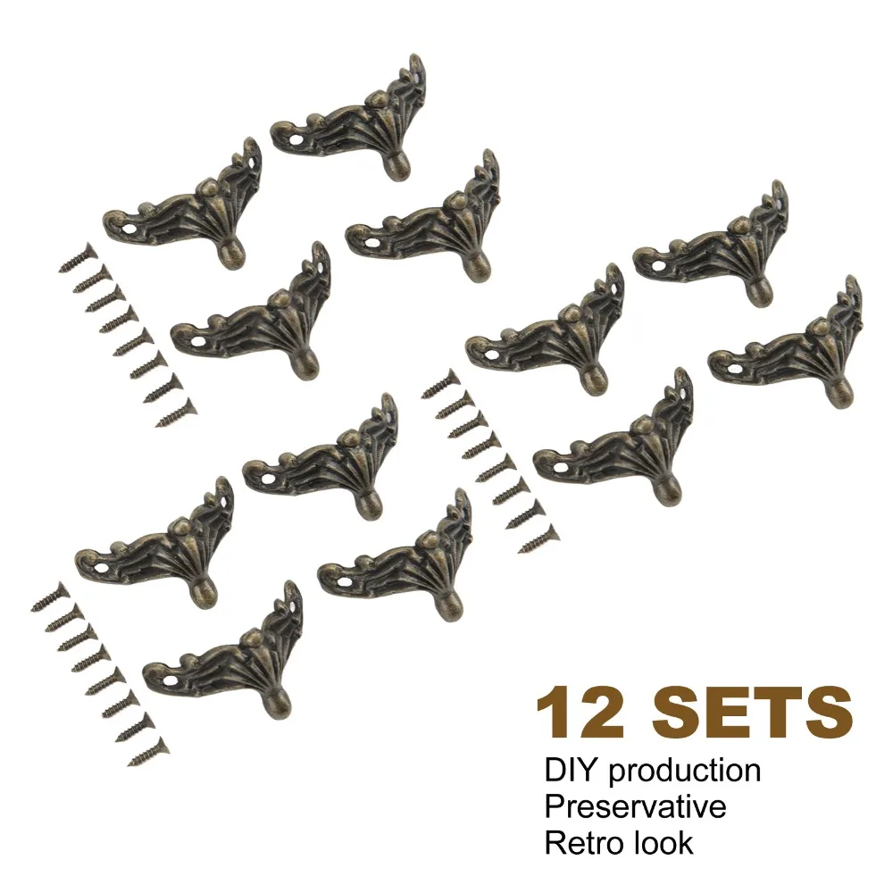 

12 шт. мебельных ножек из цинкового сплава, ретро-опоры для шкатулок 36×19 мм, бронзовые уголки-протекторы для деревянных шкатулок и сундуков
