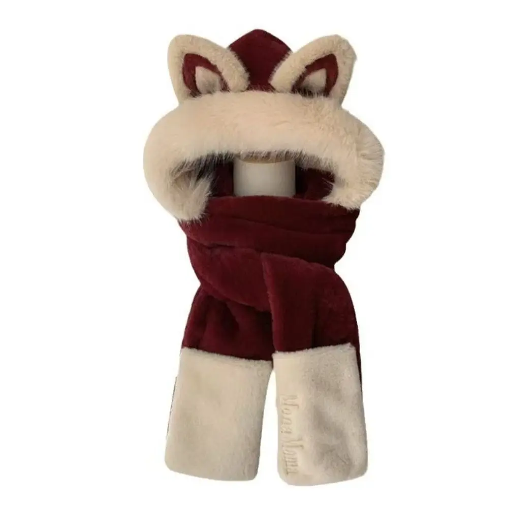 جديد سميكة قبعة وشاح قفازات مجموعة الدفء الثعلب الأذن النساء بيني قبعة يندبروف قبعة متكاملة وشاح الدراجات