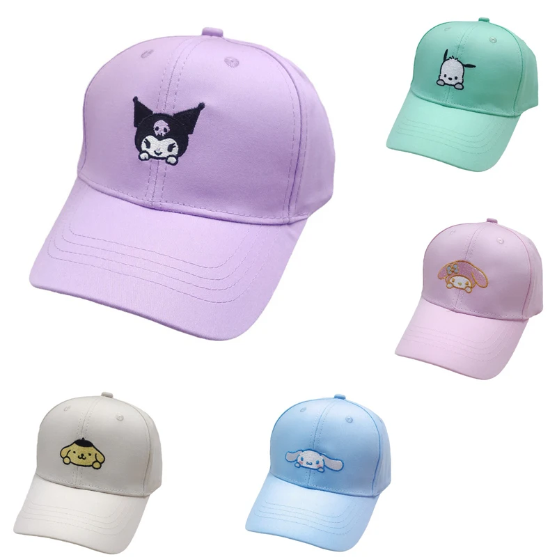

New version embroidered baseball cap unisex cute cartoon duckbill cap summer children's sun protection Kuromi Pochacco Melody