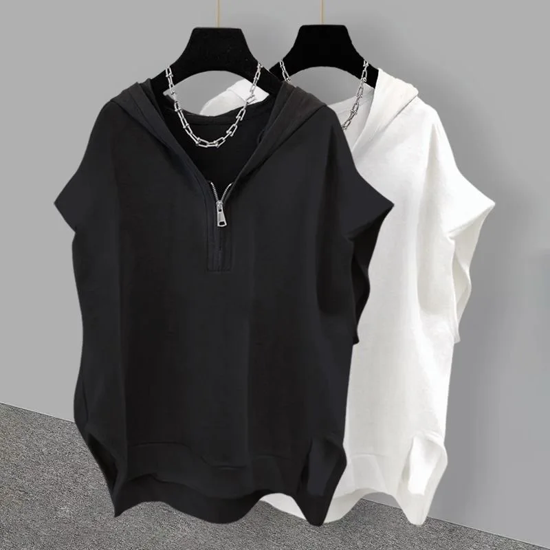 

Sleeveless Hooded Sweater for Men and Women Monochromatic Zipper Loose Tank Top Korean Style Summer New Extra Large 150kg 2024