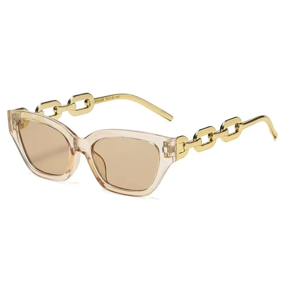 Modeaccessoire, kleine Cat-Eye-Sonnenbrille mit schwarzem Kettenbügel, Cateye-Brille, Sonnenschutz, UV-Schutz, Brillen, Foto-Requisiten