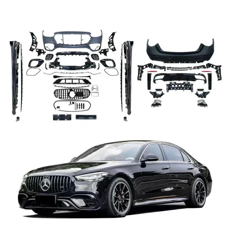

For Mercedes Benz S-Class W223 S63 S63AMG 2021-2023 Front Rear Bumper Side Skirt Lip Spoiler Body Kit Styling Accessories