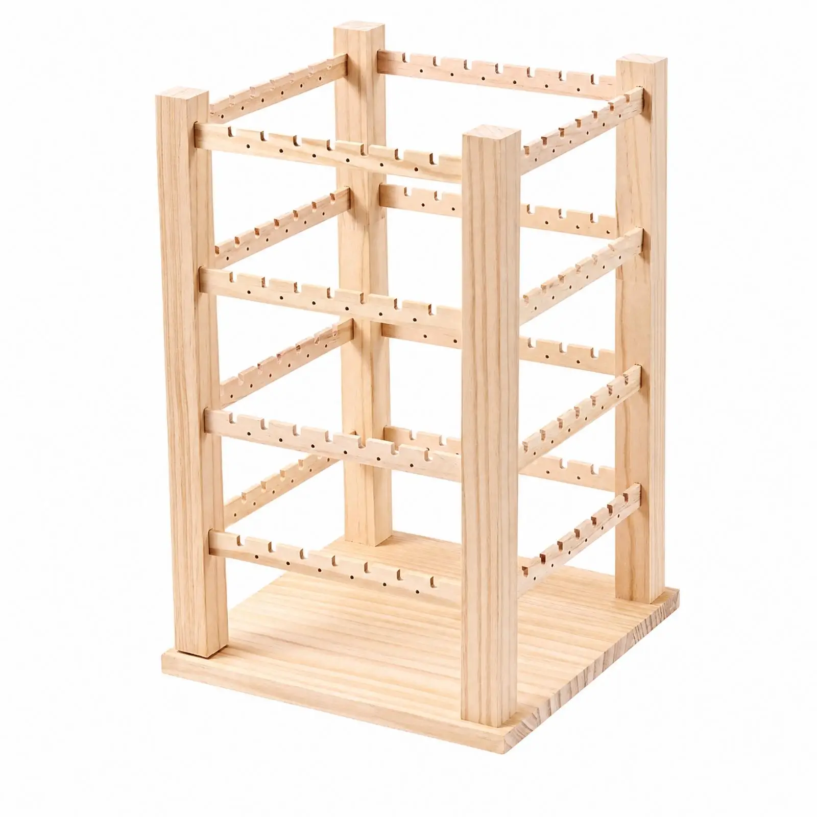 Wooden Earring Storage Rack Solid Wood Rotating Earring Organizer Stand Rotating Jewelry Rack with Slotted Rails Sturdy