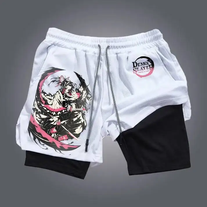 Demon Slayer Kimetsu No Yaiba – short de course 2 en 1 pour hommes, short d'entraînement Double couche à séchage rapide pour l'entraînement physique en salle de sport