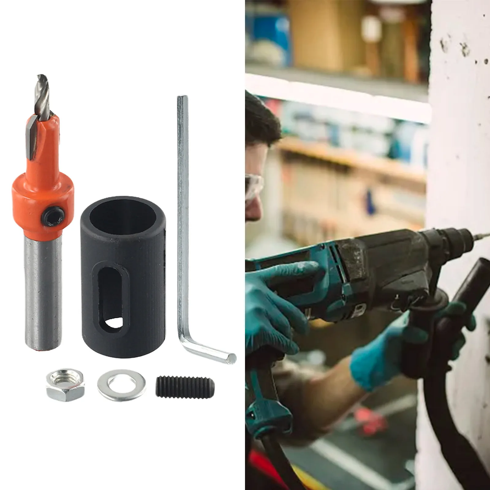 Carpintaria Countersink Broca com ajustável Stop Collar e Stopper, Self Tapping Screw Taper, Processo de etapas