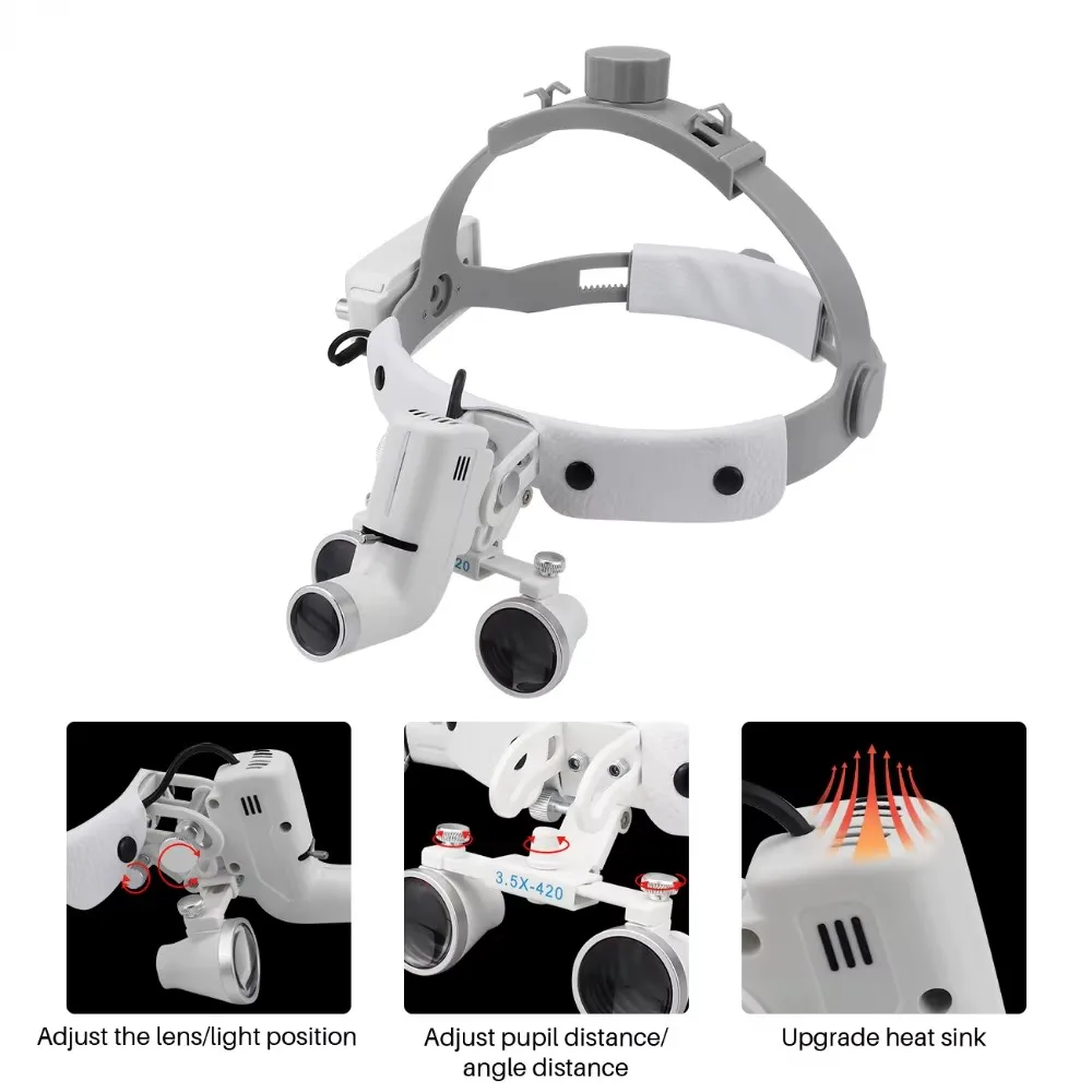 2.5X 3.5X Dental Binocular Loupes Dental LED Light Lamp Brightness Spot Adjustable Dental Lab 5W Headlamp For Surgical Headlight