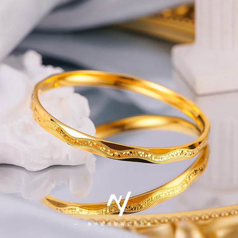 

Luxury Women's 9999 24K Real Gold CNC Advanced Wave Pattern Dragon Scale Bracelet Blasting Flash Band