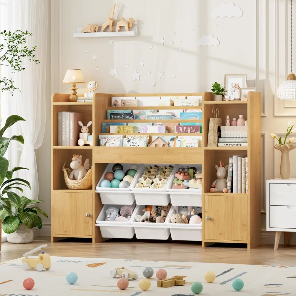 

Toy Storage Organizer with 6 Bins Kids Bookshelf Playroom Storage with Cubbies Natural