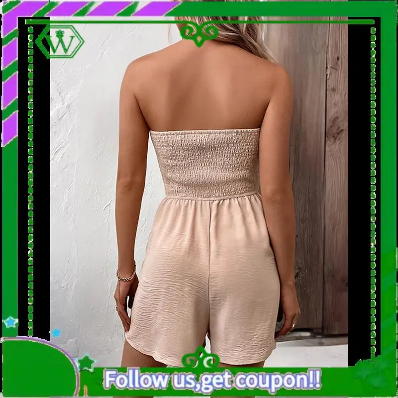 

A18P-Women's Strapless Printed Short Rompers Beachwear Jumpsuit