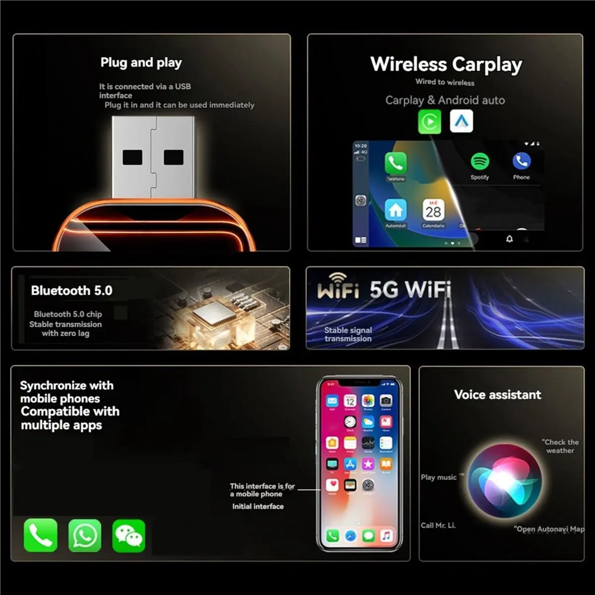 THANKSGIVING DAY Wireless Carplay Android AUTO 2in1 USB Adapter Bluetooth 5.0 Wired CarPlay to Wireless Carplay Smart AI Box