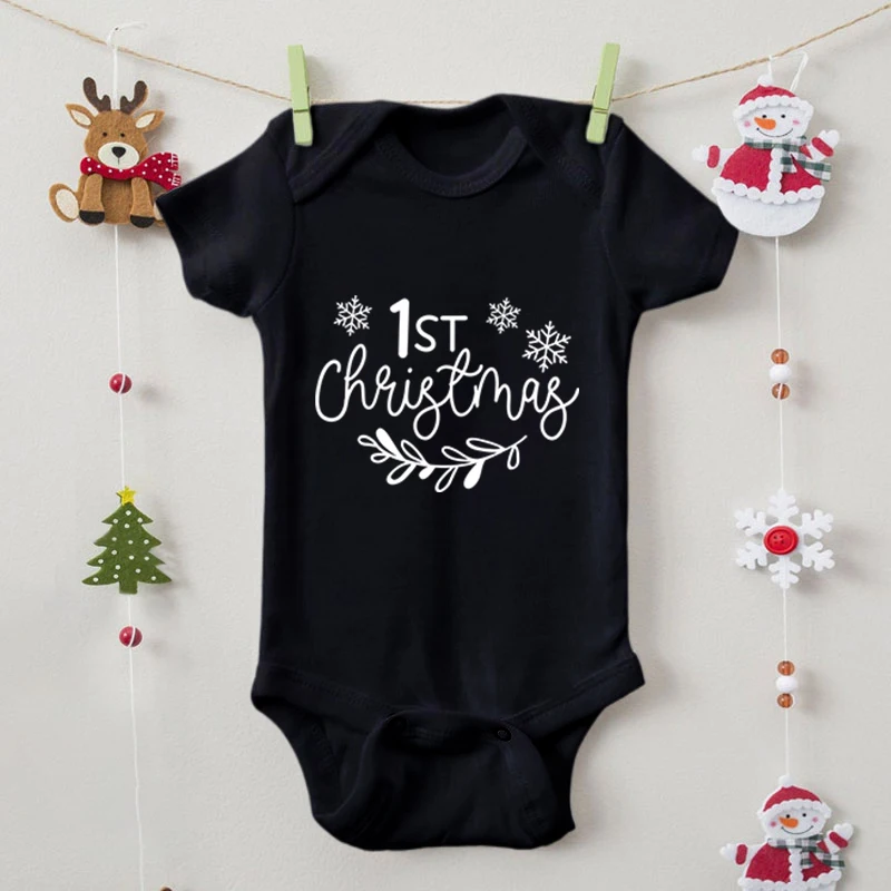 Babys-First-Christmas Funny Newborn Bodysuit Casual Fashion Short Sleeved Romper 100% Cotton Christmas Baby Boys Girls Jumpsuit