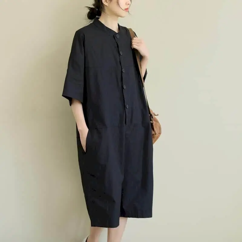 Oversize Jumpsuit Women Half Sleeve Casual Solid One Piece Outfit Women Playsuit Vintage Pants Overalls for Women Wide Leg Pants